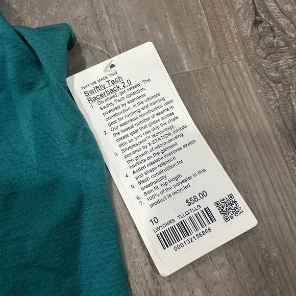 Lululemon Swiftly Tech Racerback Tank Top 2.0 Teal Lagoon / Teal Lagoon Sz 10 - Picture 2 of 13